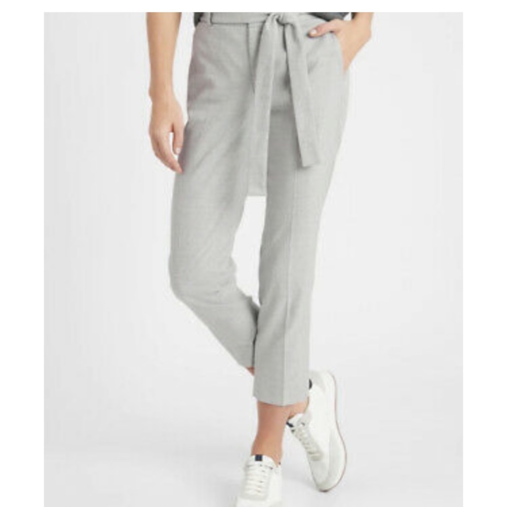 Banana republic Avery ankle length tie waist pant in grey heringbone